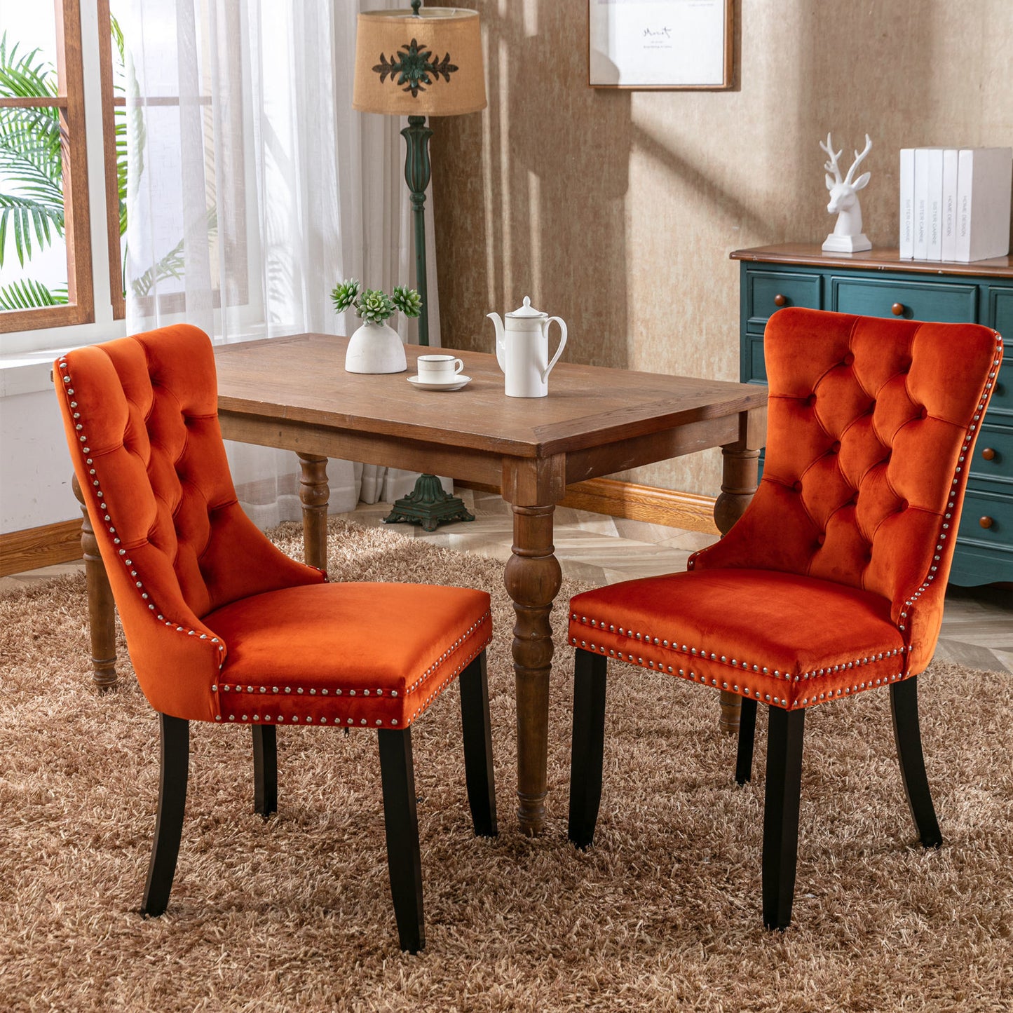 high-end tufted upholstered dining chairs, 2-pcs set orange