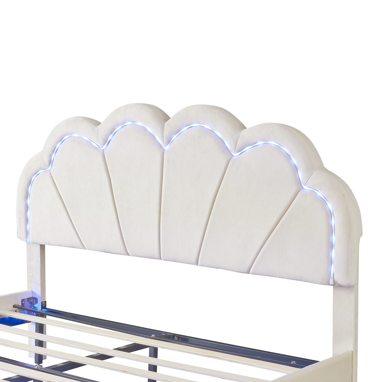 floating velvet elegant smart led platform bed