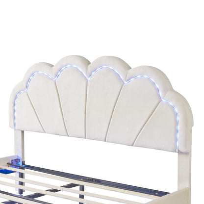 Floating Velvet Elegant Smart LED Platform Bed