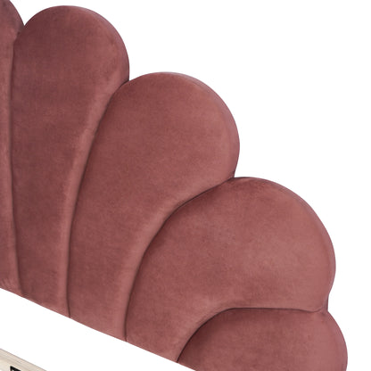 Upholstered Bed with Flower Pattern Velvet Headboard,