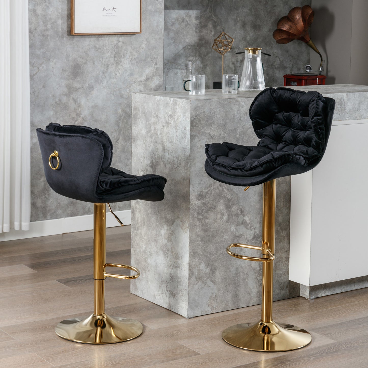 swivel bar stools set of 2, velvet black
