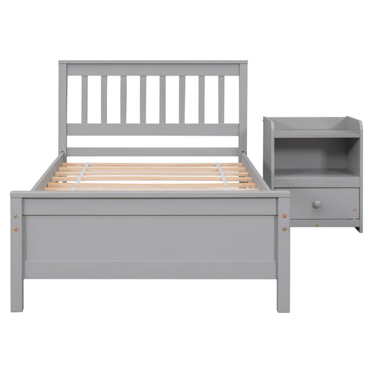 Twin Bed with Headboard & Nightstand, Grey