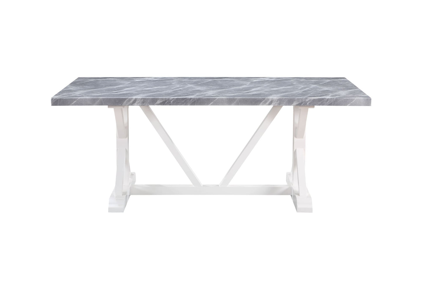 acme hollyn dining table, engineering stone & white finish