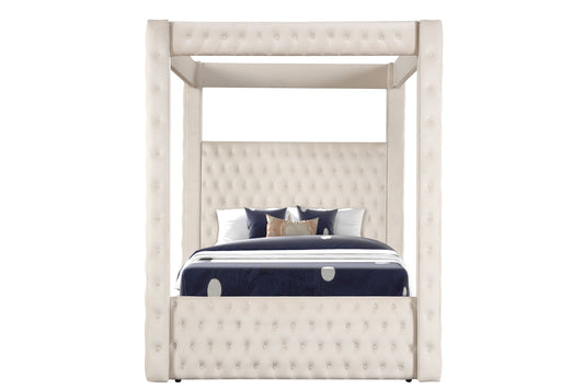 Monica luxurious Four-Poster Full Bed Made with Wood in Cream