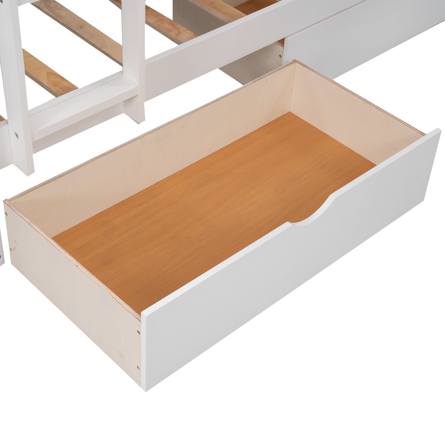 twin size bunk bed with a loft bed attached and two drawers, gray