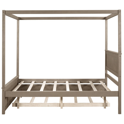Wood Canopy Bed with Trundle