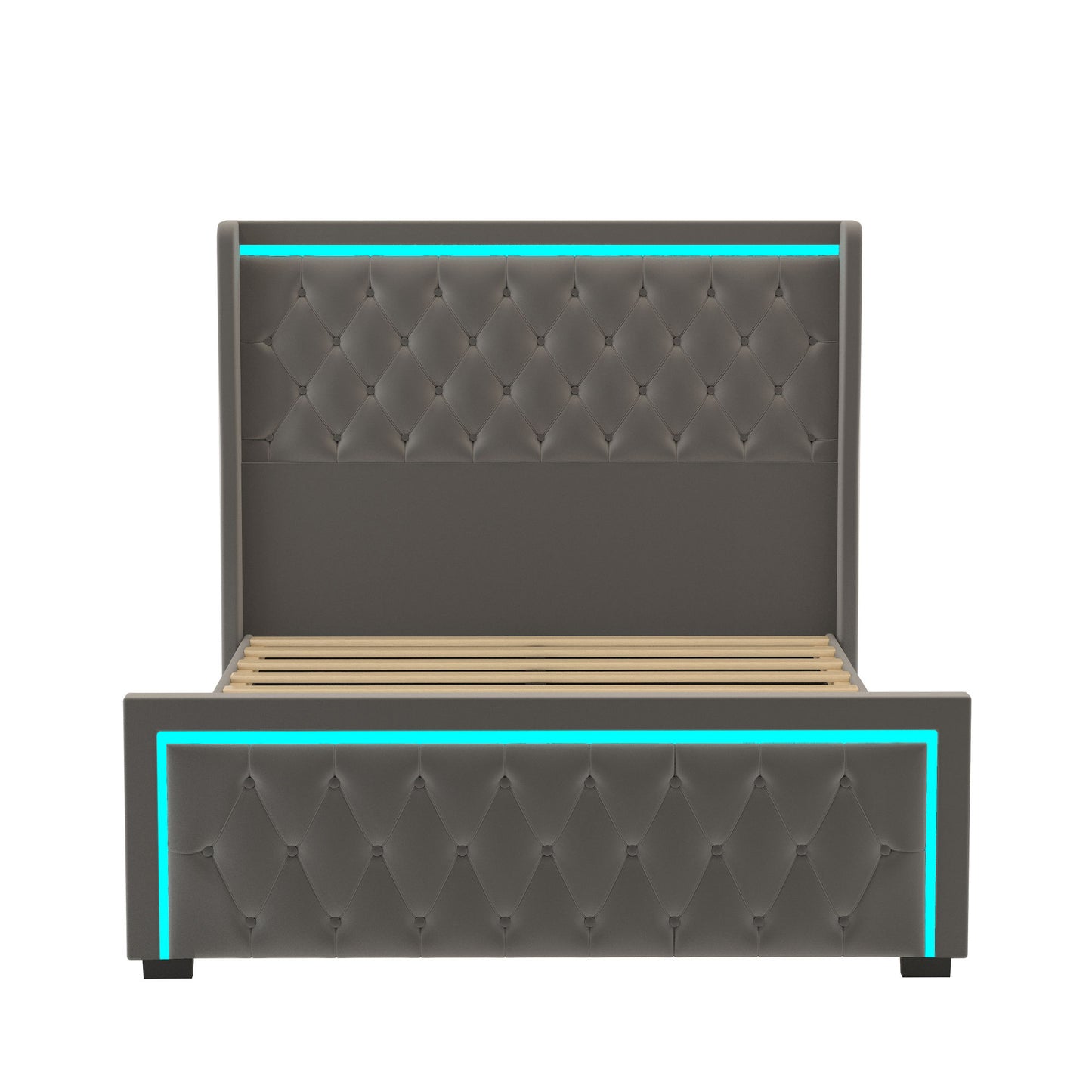 velvet upholstered bed with adjustable colorful led light decorative headboard