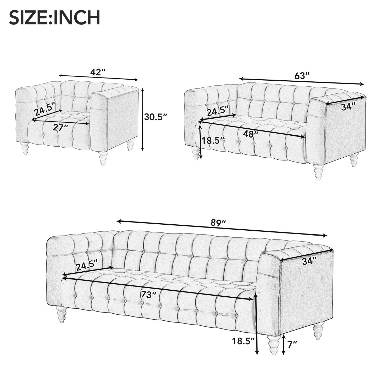 zuli 3-piece sofa set, blue