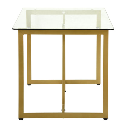 55.11'' Iron Dining Table with Tempered Glass Top, Clear & Gold