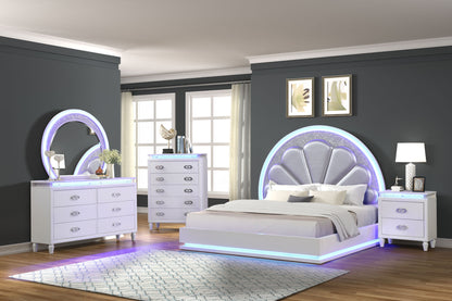 Perla Queen Size LED Bed Made with Wood in Milky White