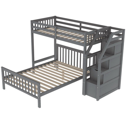 Twin over Full Loft Bed with Staircase,Gray