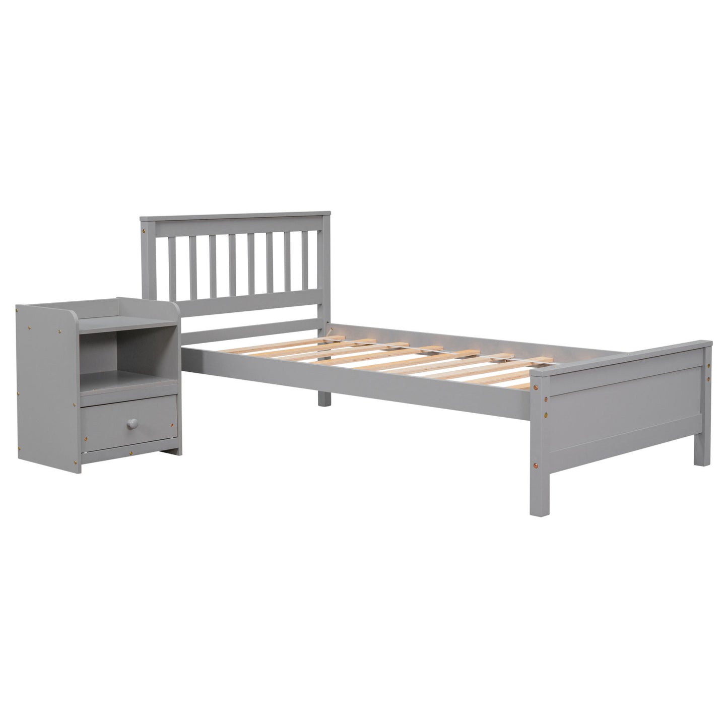 twin bed with headboard & nightstand, grey