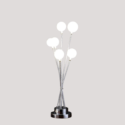 27.5" In 6-Light Acrylic Globe Aluminun Led Chrysanthe Silver Chrome Metal Table Lamp
