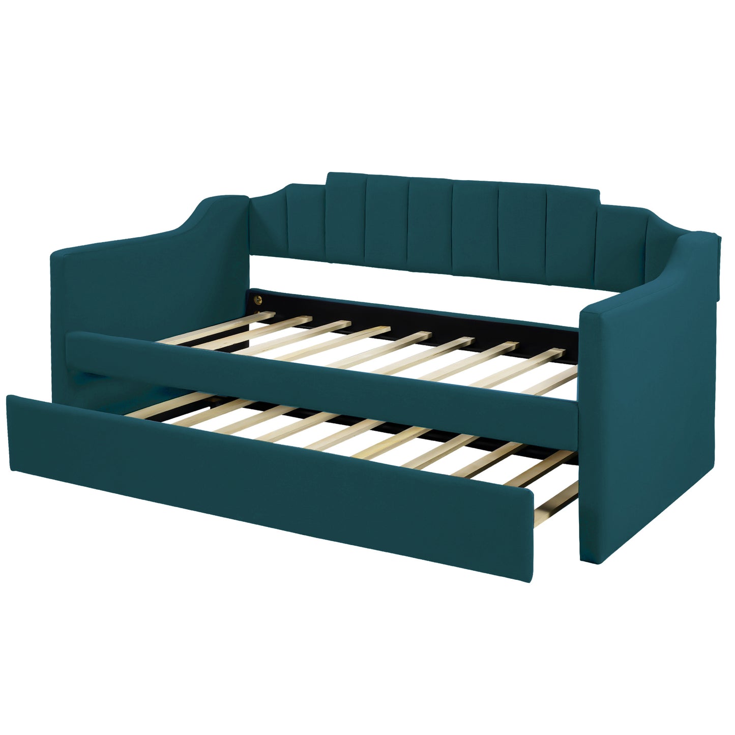 upholstered twin bed with trundle, green