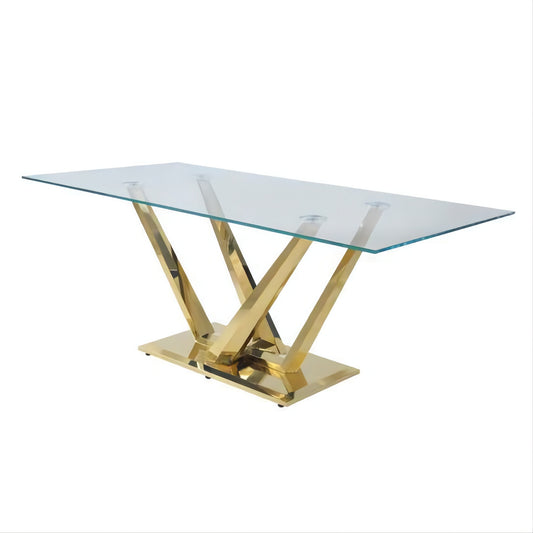 ACME Barnard Dining Table in Clear Glass & Mirrored Gold Finish