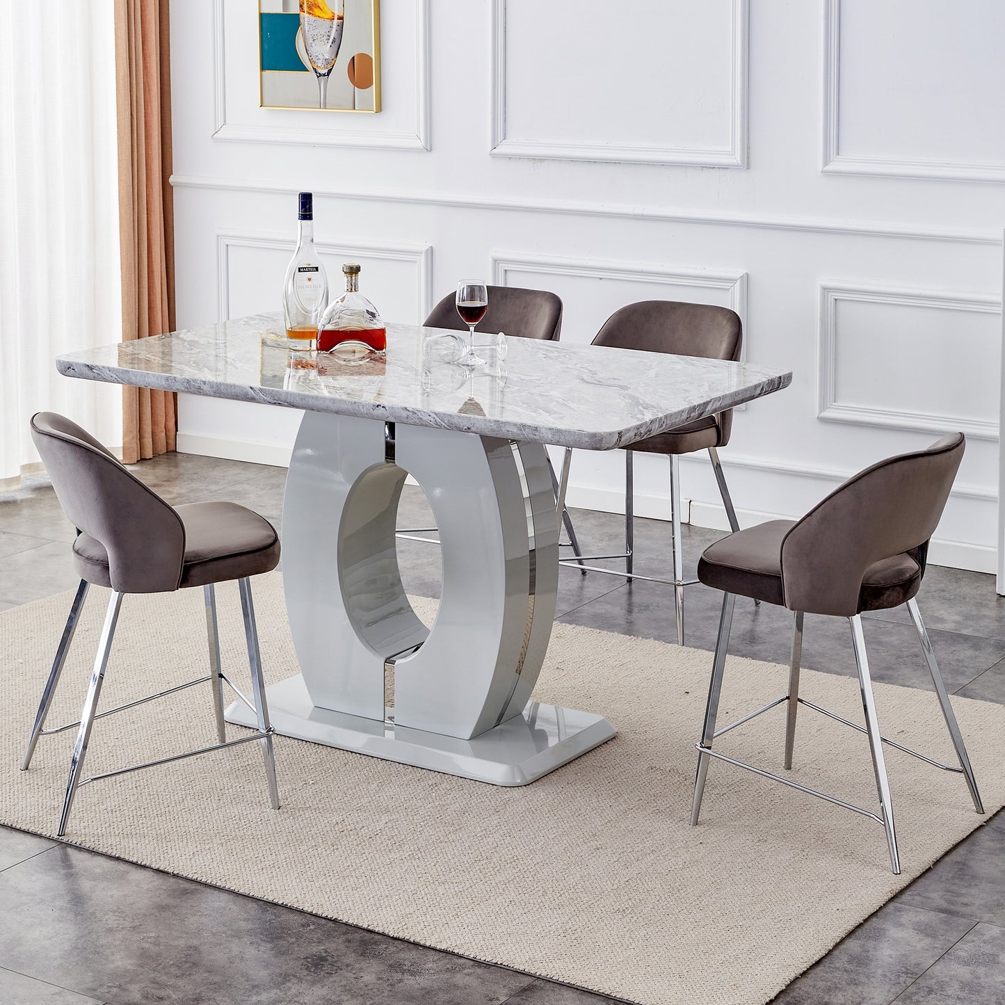luxurious marble grain dining table, grey
