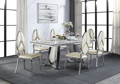 ACME Destry Dining Table, Faux Marble Top & Mirrored Silver Finish