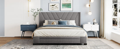 Amber Storage Bed Linen Upholstered Platform Bed with 3 Drawers (Gray)